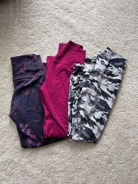Fleo Womens Leggings Trio - Maroon, Purple Tie-Dye, Gray Camo ALL THREE